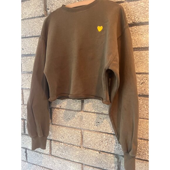 Fred Segal Wrangler XS Cropped Brown Sweatshirt W/ Yellow Heart & Back Love Drea - Picture 4 of 8